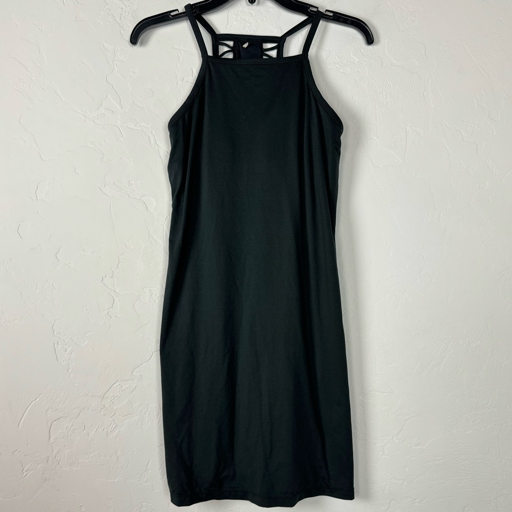 Prana Dress Ardor Solid Black Built in‎ Bra Padded Cross Strappy Back Outdoor